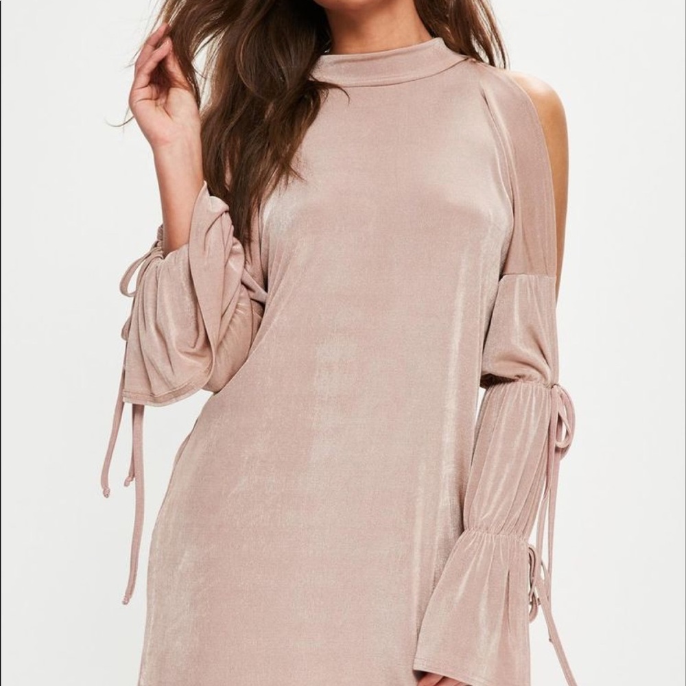 Taupe Dress with Tie Sleeves Sz8